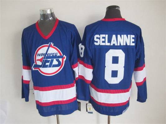 Teemu Selanne Winnipeg Jets navy Throwback jersey