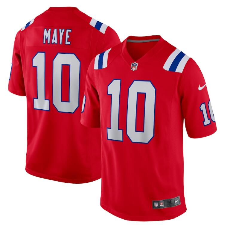 Drake Maye Nike New England Patriots red Vapor jersey