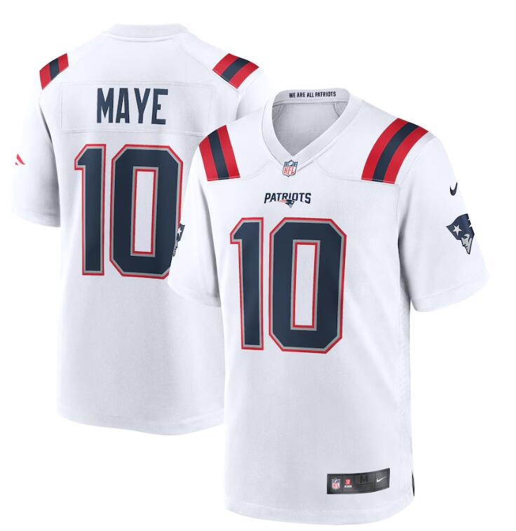 Drake Maye Nike New England Patriots white Vapor jersey