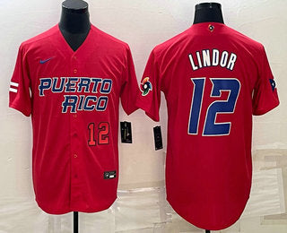 Francisco Lindor Number Puerto Rico Baseball red Classic jersey
