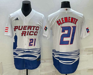Roberto Clemente Number Puerto Rico Baseball white Classic jersey