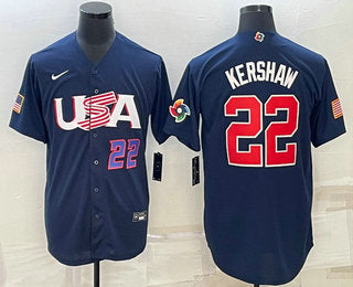 USA Clayton Kershaw Number USA Baseball navy Classic jersey