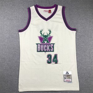 NBA Milwaukee Bucks cream Throwback jersey