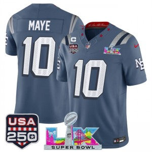 Drake Maye New England Patriots blue Vapor jersey