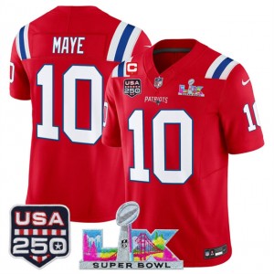 Drake Maye New England Patriots red Vapor jersey