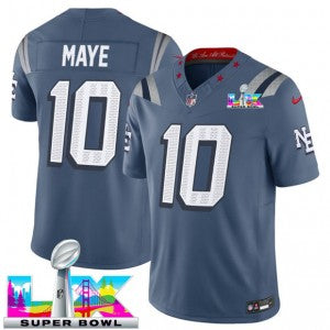 Drake Maye Storm New England Patriots blue Vapor jersey