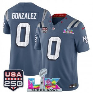 Christian Gonzalez New England Patriots blue Vapor jersey