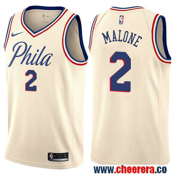 Moses Malone Philadelphia 76ers cream jersey