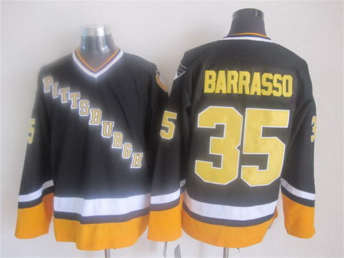 Tom Barrasso Pittsburgh Penguins black Throwback jersey