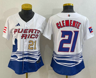 Roberto Clemente Number Puerto Rico Baseball white Classic jersey
