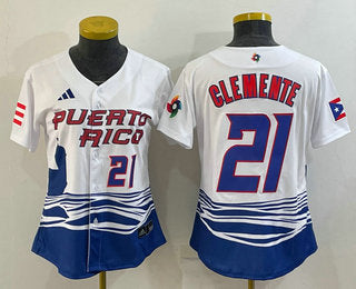 Roberto Clemente Number Puerto Rico Baseball white Classic jersey