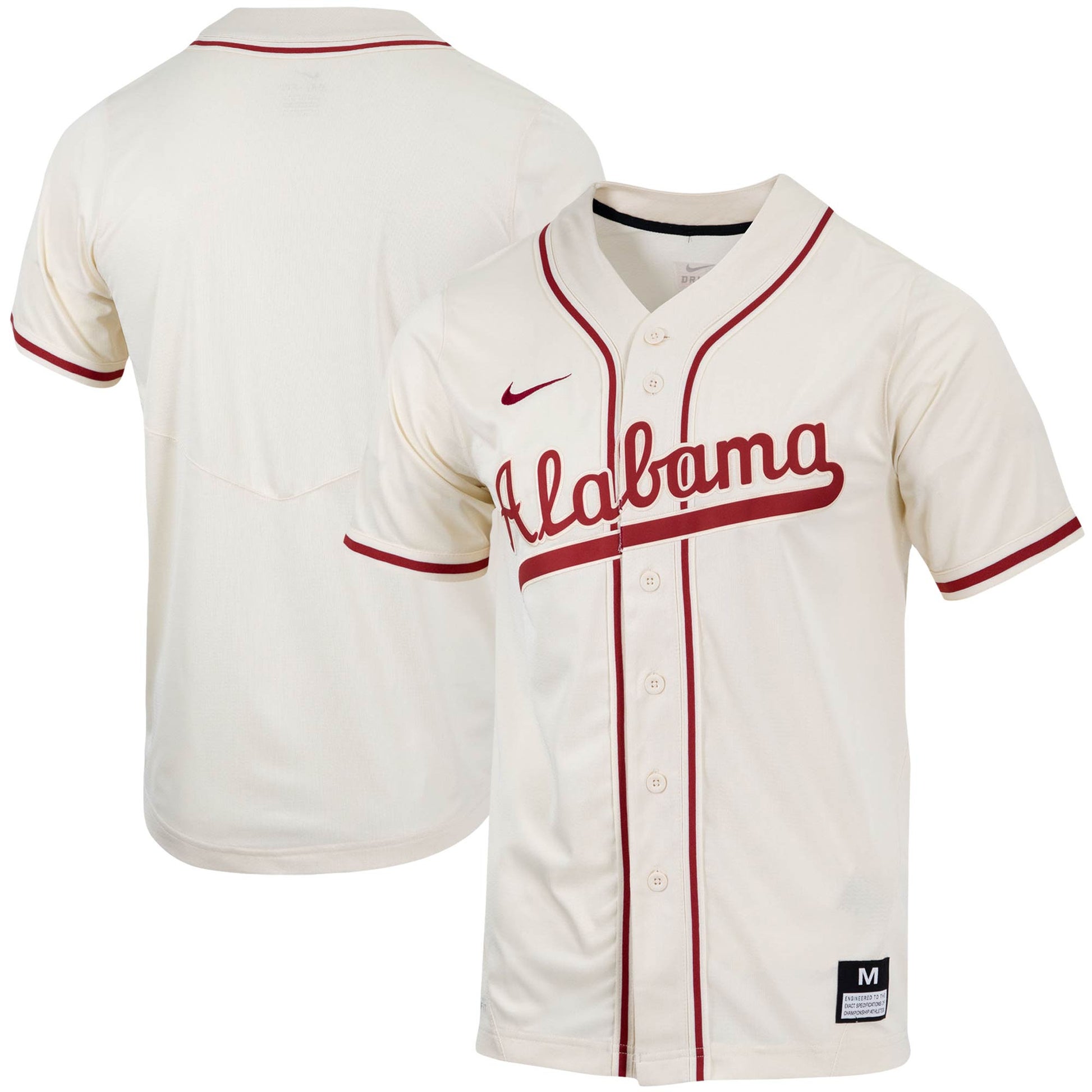 Full-button Natural Alabama Crimson Tide jersey