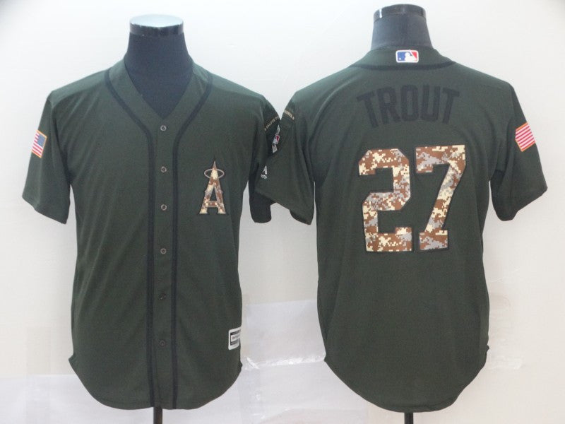 Mike Trout Los Angeles Angels olive Salute To Service jersey