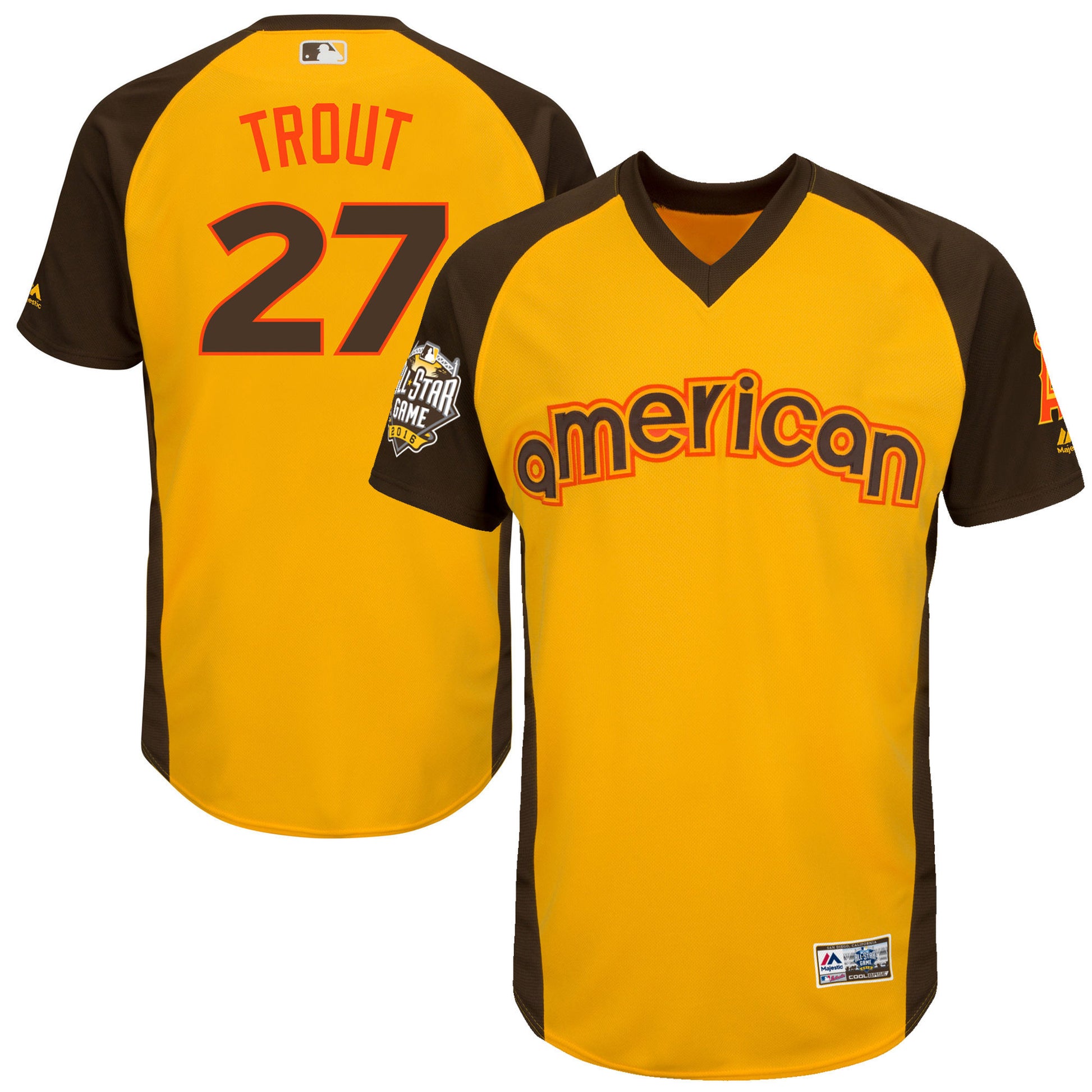 Mike Trout Los Angeles Angels yellow All-Star jersey