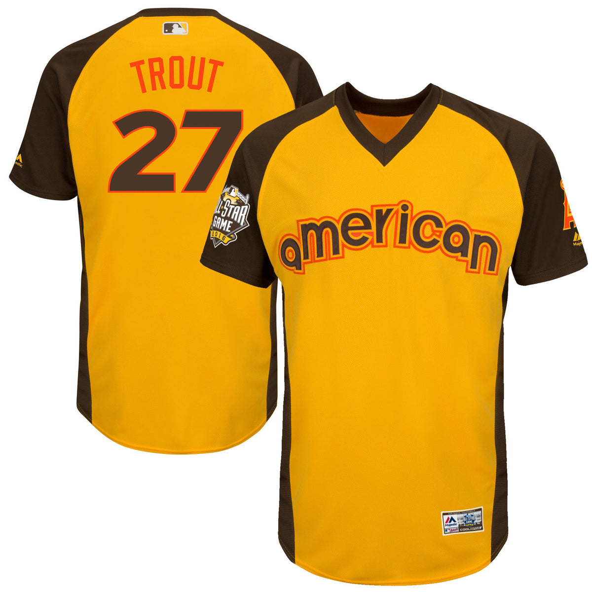 Mike Trout Los Angeles Angels yellow All-Star jersey