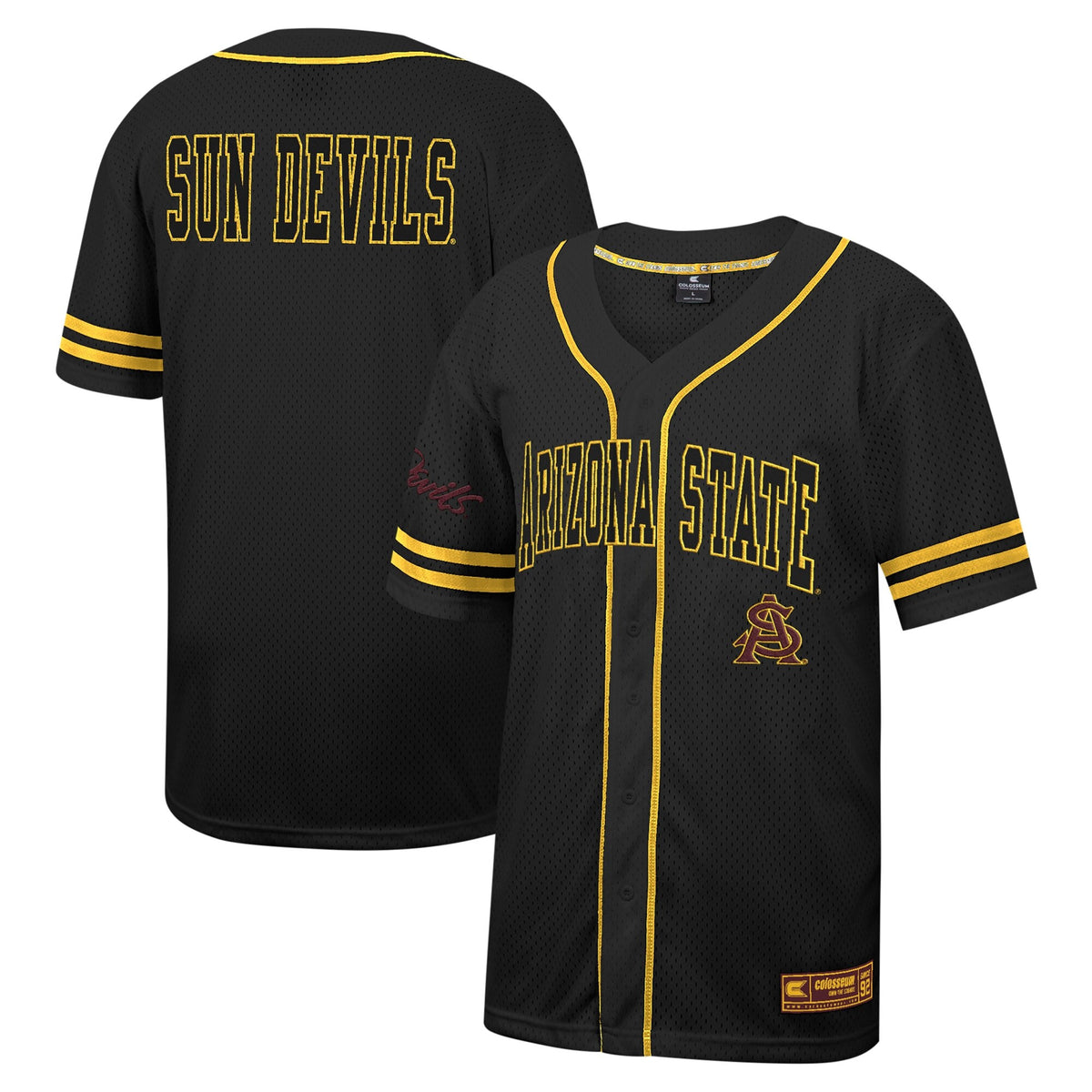 Colosseum Free Spirited Mesh Button-up Arizona State Sun Devils black jersey