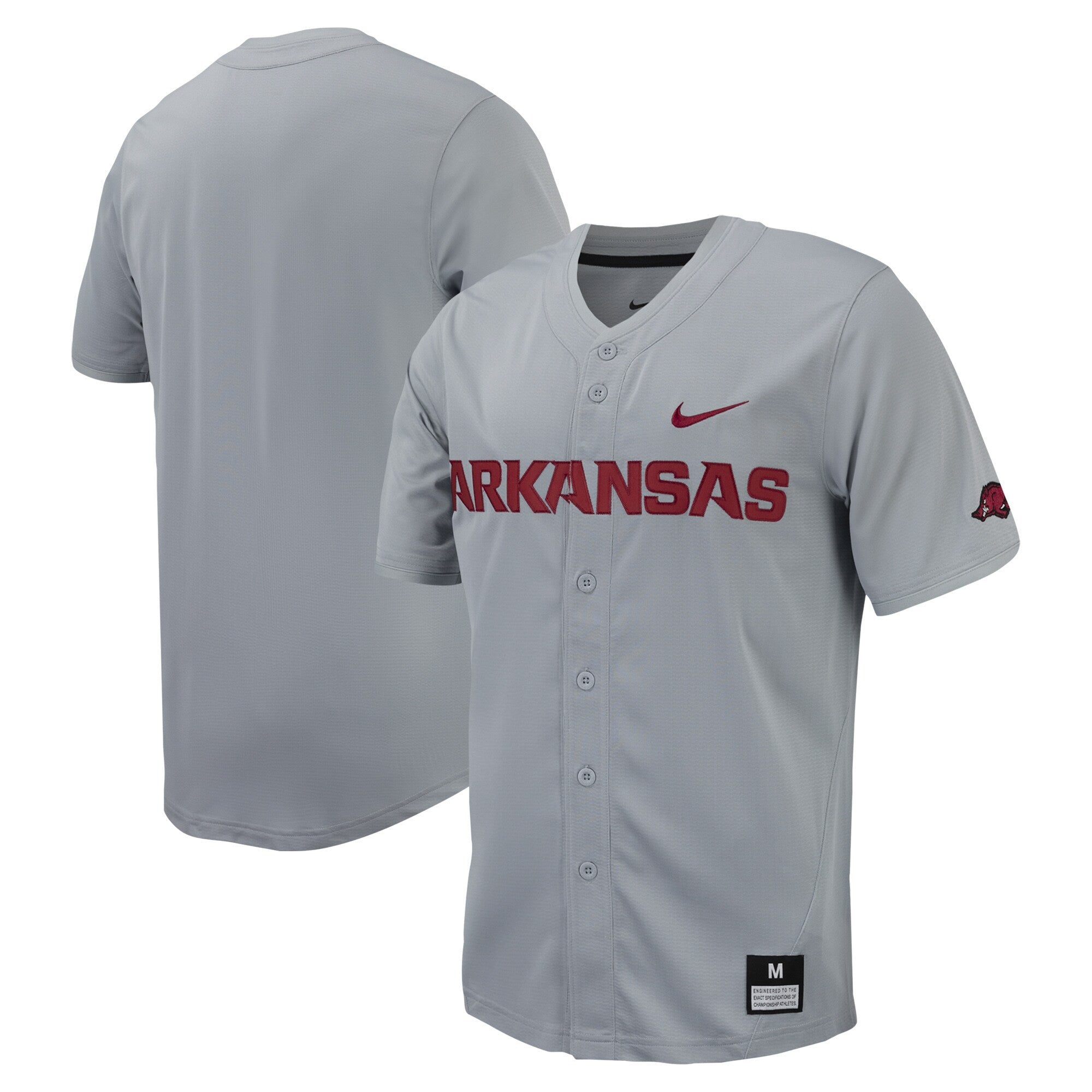 Full-button Arkansas Razorbacks gray jersey