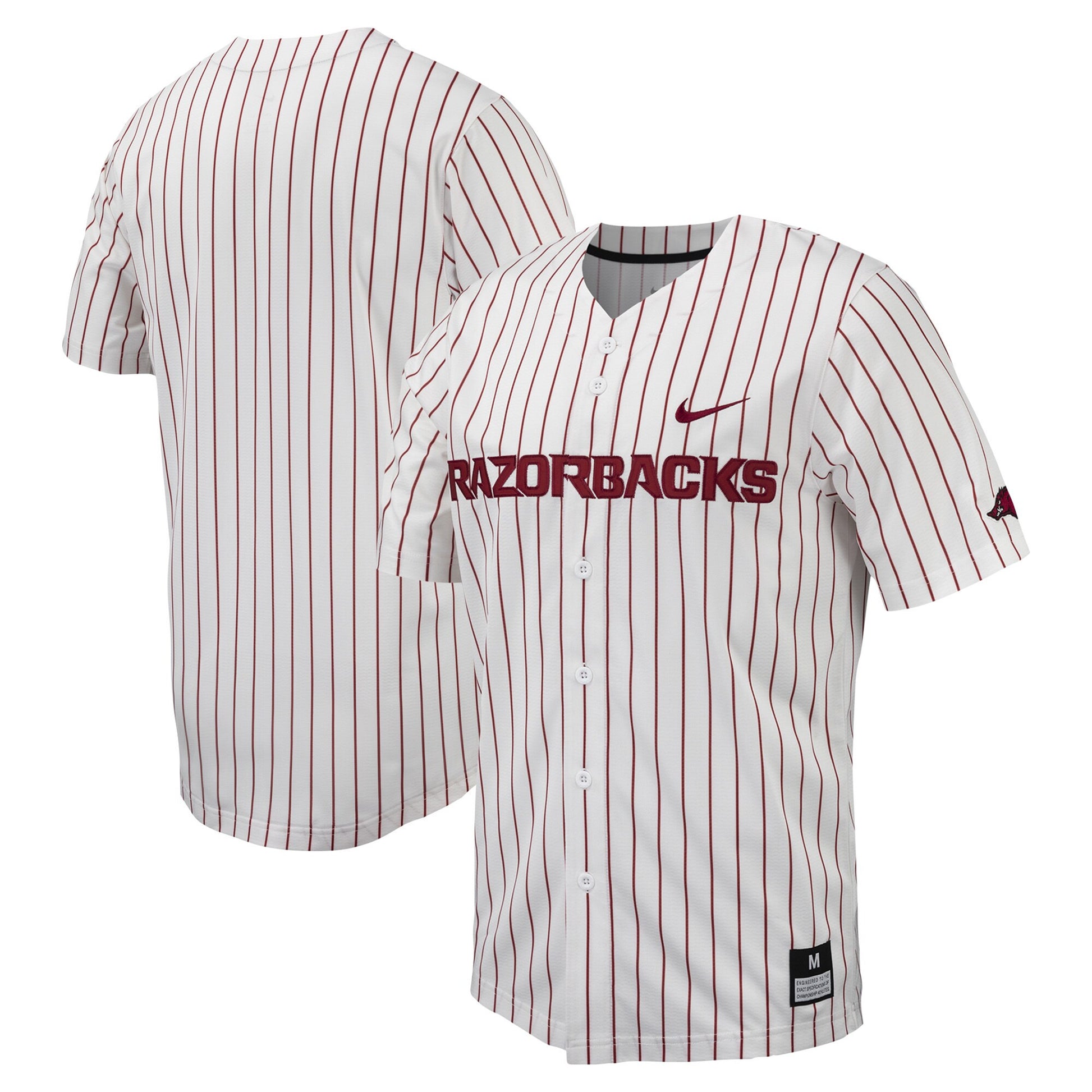 Pinstripe Full-button Arkansas Razorbacks white jersey