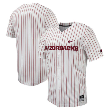 Pinstripe Full-button Arkansas Razorbacks white jersey