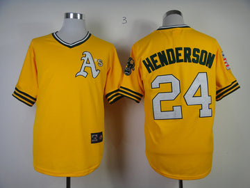 Henderson Oakland Athletics yellow Throwback jersey