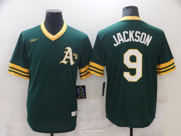 Reggie Jackson Oakland Athletics green Cooperstown jersey