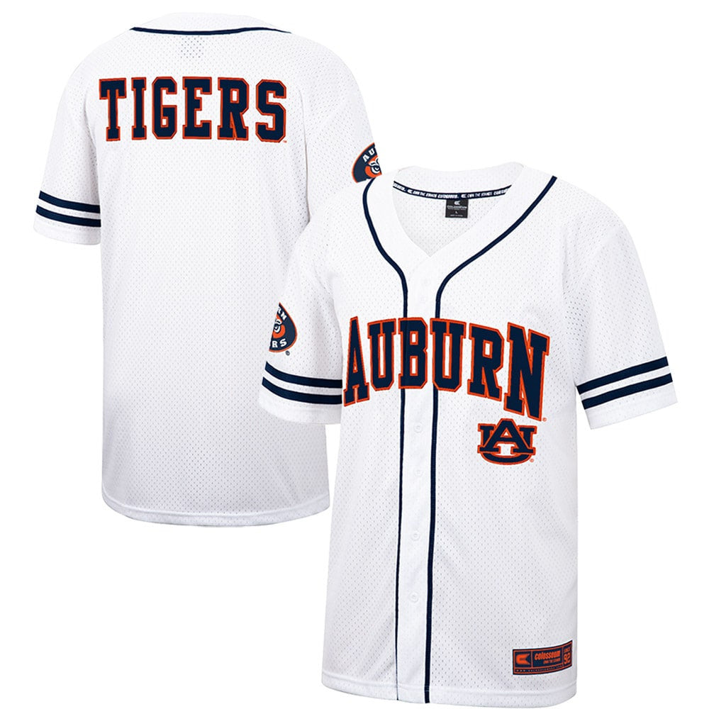 Colosseum Free Spirited Mesh Button-up Auburn Tigers white jersey