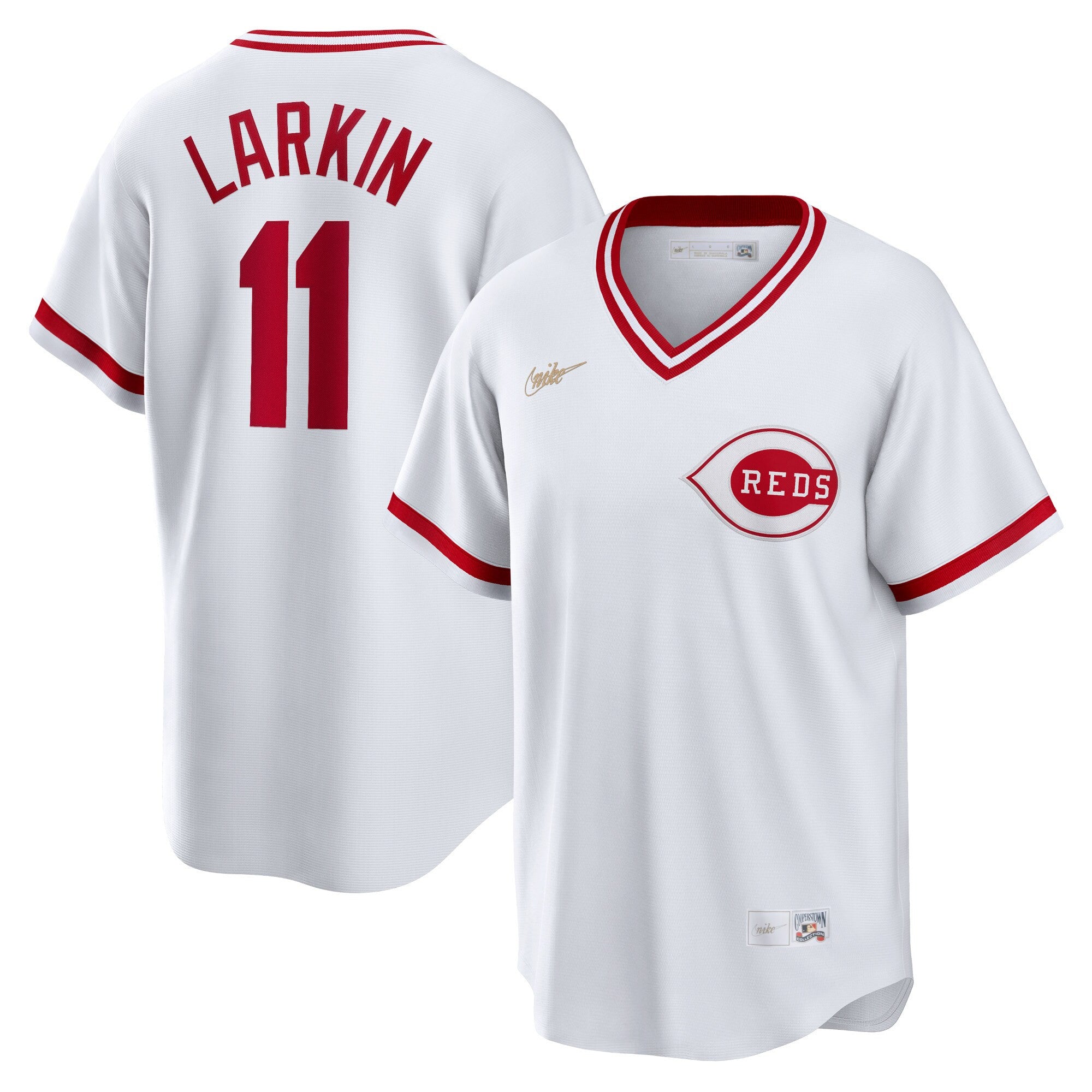 Barry Larkin Cincinnati Reds white Cooperstown jersey