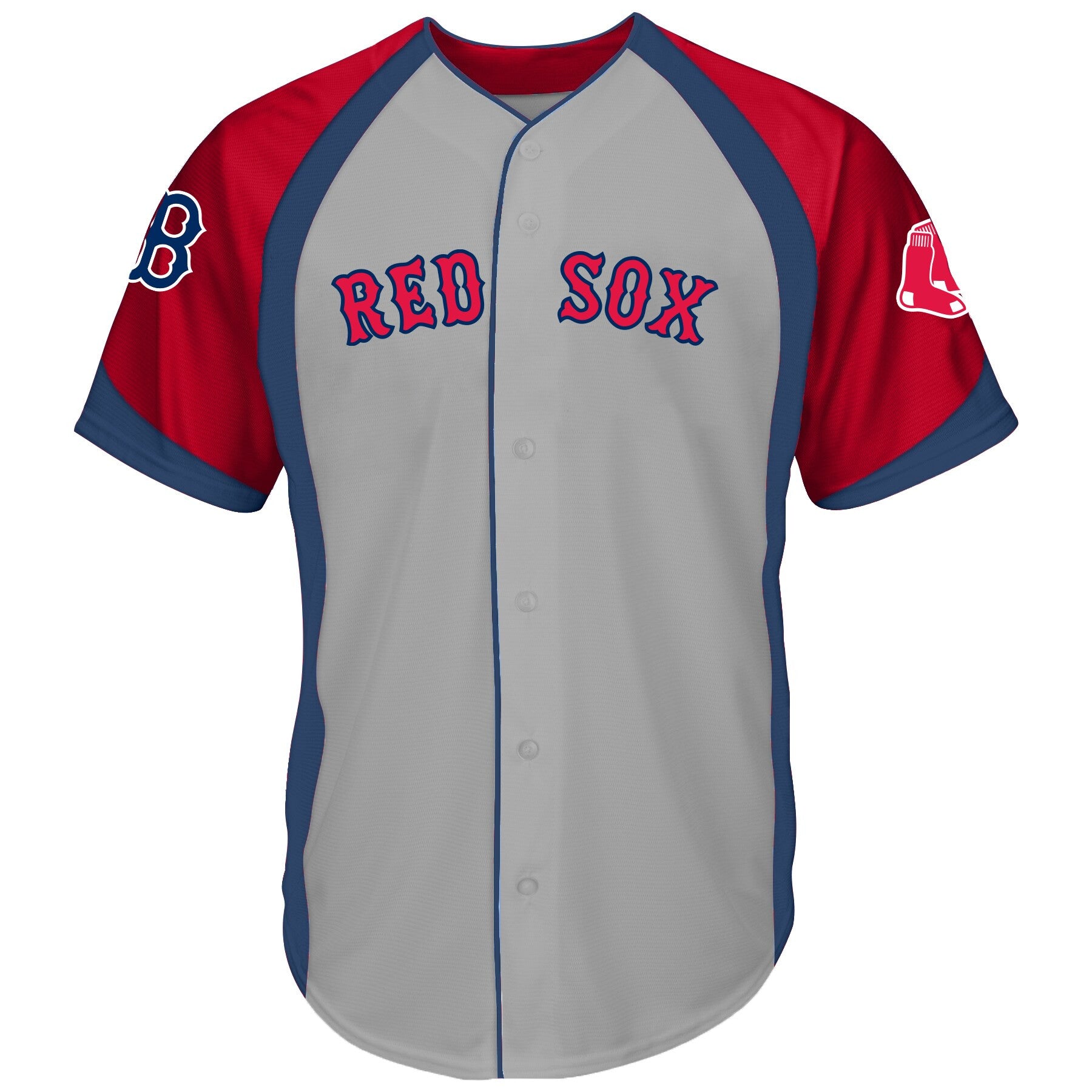 Colorblock Full-button Boston Red Sox gray jersey