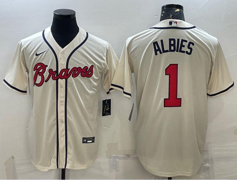 Ozzie Albies Atlanta Braves cream jersey