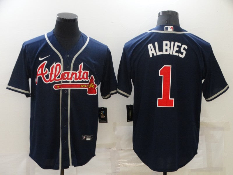 Ozzie Albies Atlanta Braves navy jersey
