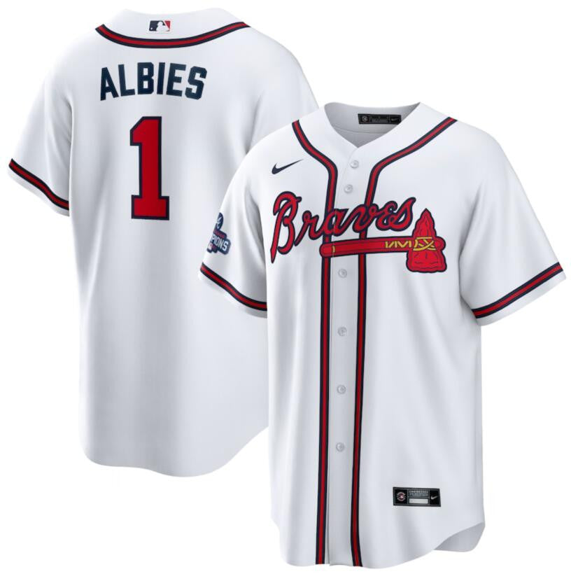 Ozzie Albies Atlanta Braves white jersey
