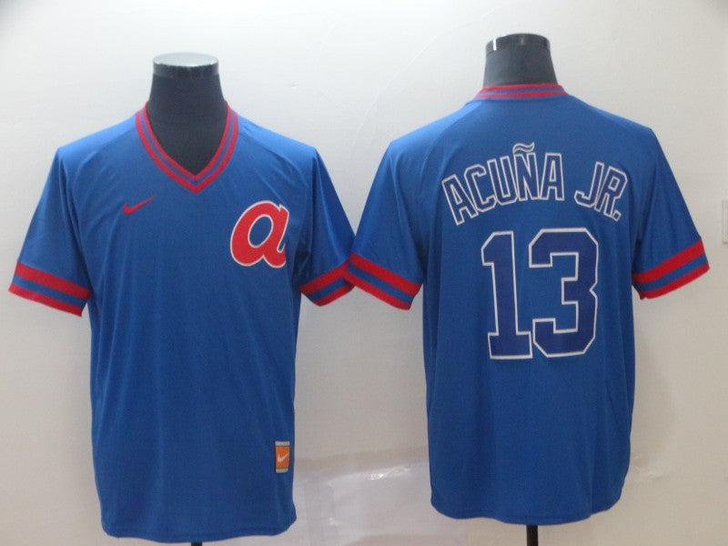 Ronald Acuna Jr Atlanta Braves blue Throwback jersey