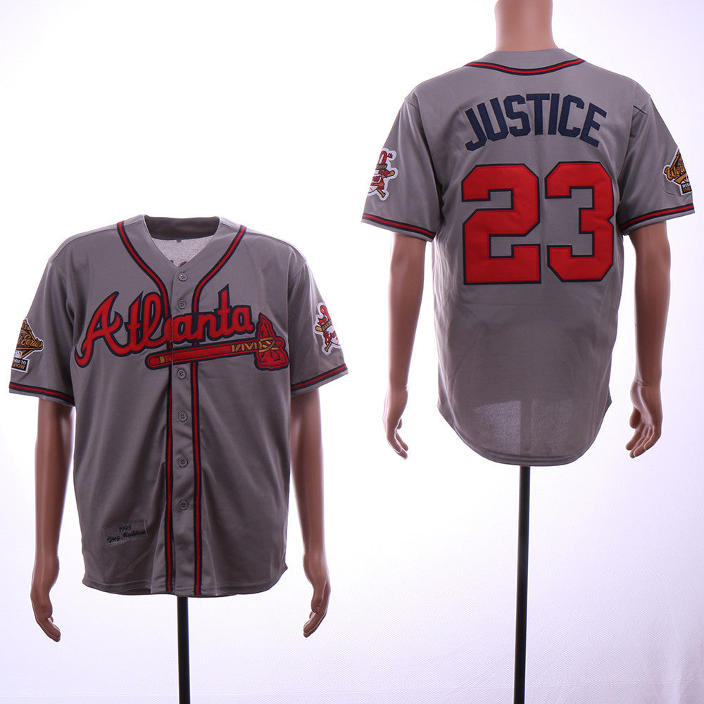 David Justice Atlanta Braves gray Throwback jersey
