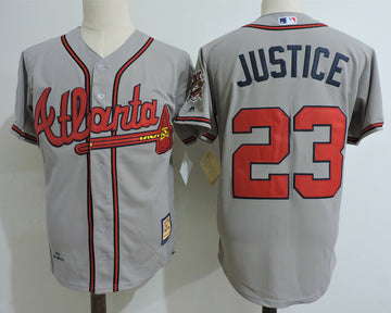 David Justice Atlanta Braves gray Cooperstown jersey