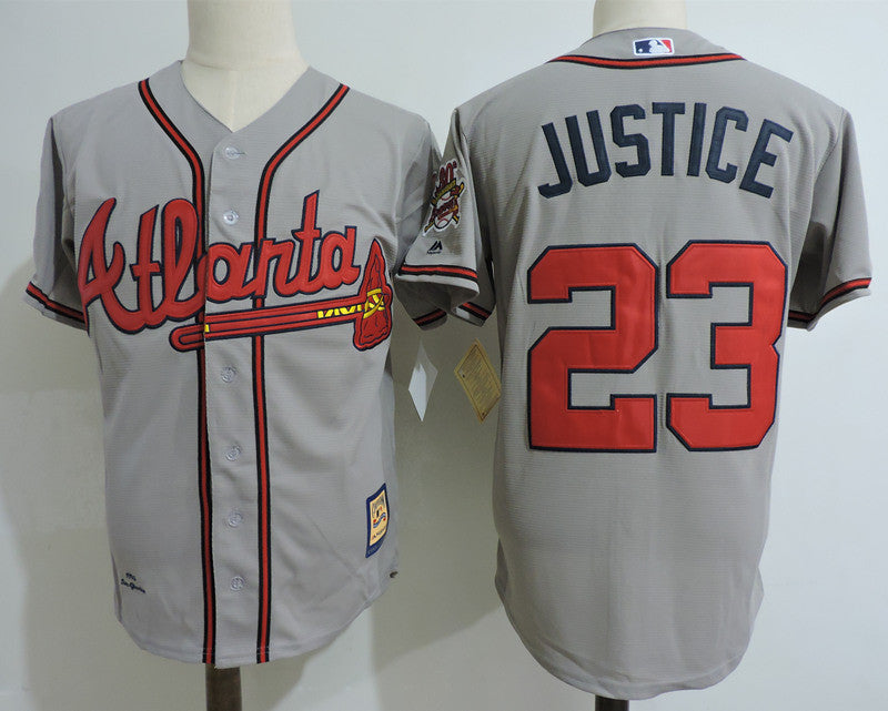 David Justice Atlanta Braves gray Cooperstown jersey
