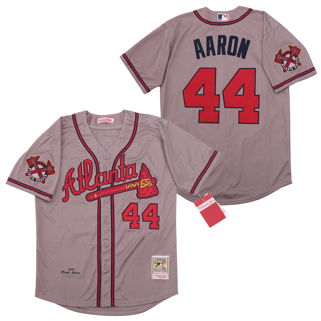 Hank Aaron Atlanta Braves gray Cooperstown jersey