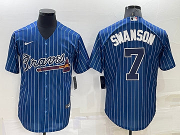 Dansby Swanson Atlanta Braves blue Throwback jersey