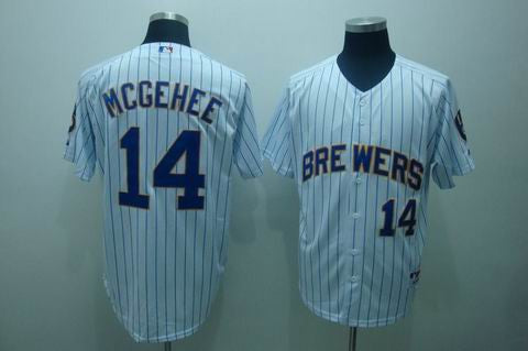 Mcgehee White Milwaukee Brewers blue jersey