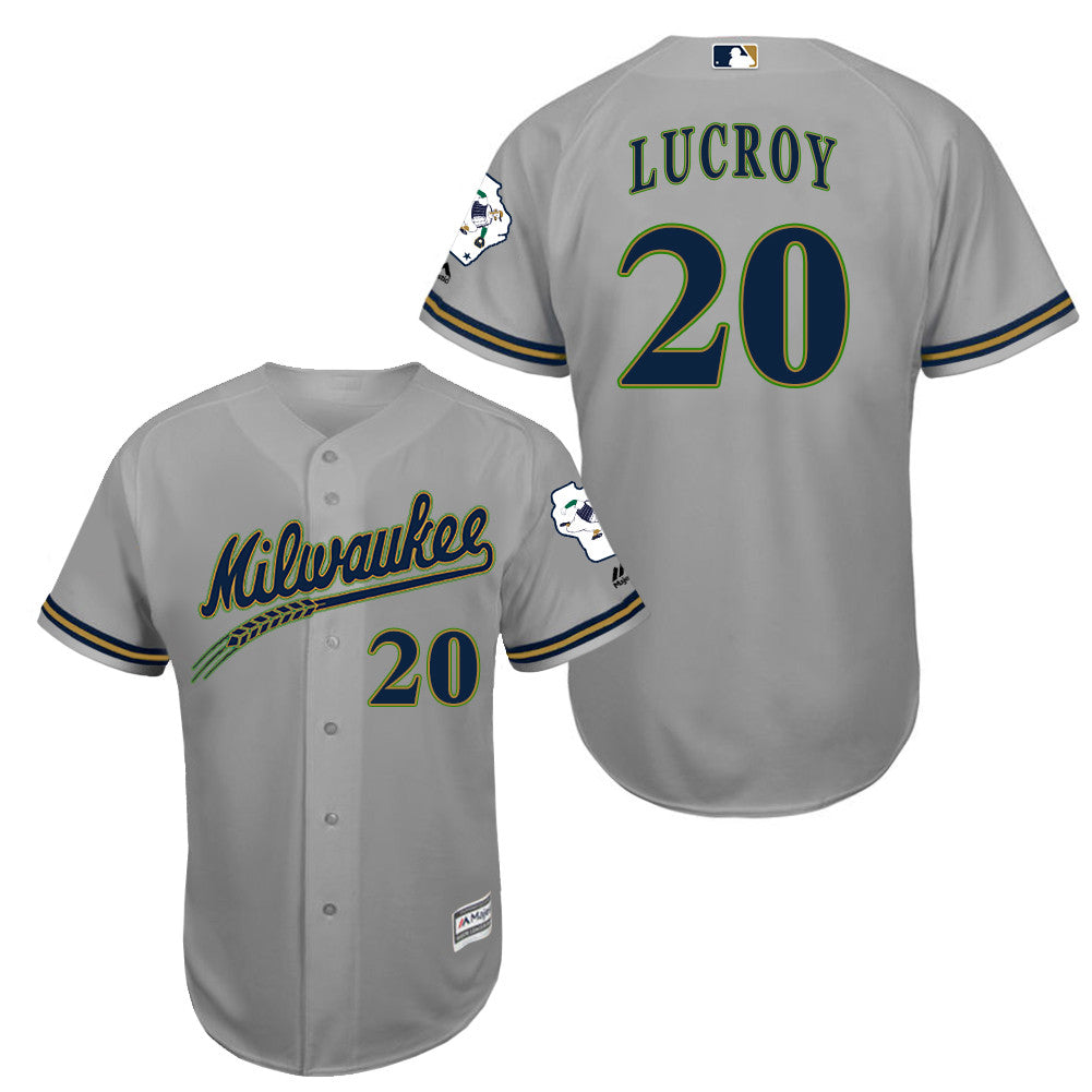 Jonathan Lucroy Milwaukee Brewers grey jersey