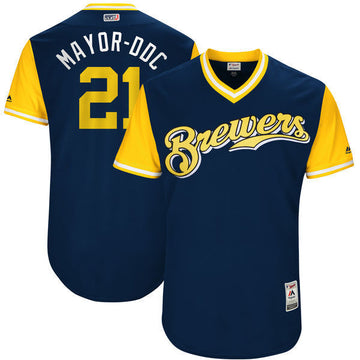 Travis Shaw Mayor Ddc Majestic Milwaukee Brewers navy jersey