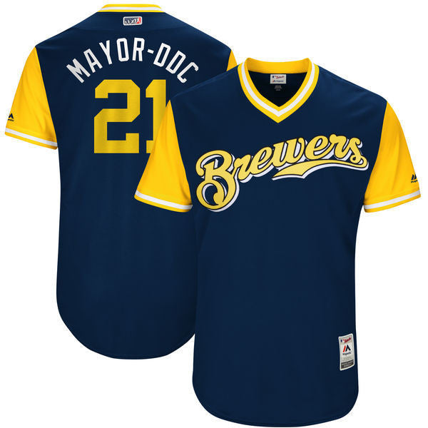 Travis Shaw Mayor Ddc Majestic Milwaukee Brewers navy jersey