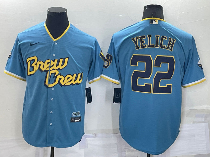 Christian Yelich Milwaukee Brewers blue City Connect jersey