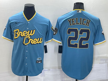 Christian Yelich Milwaukee Brewers blue City Connect jersey