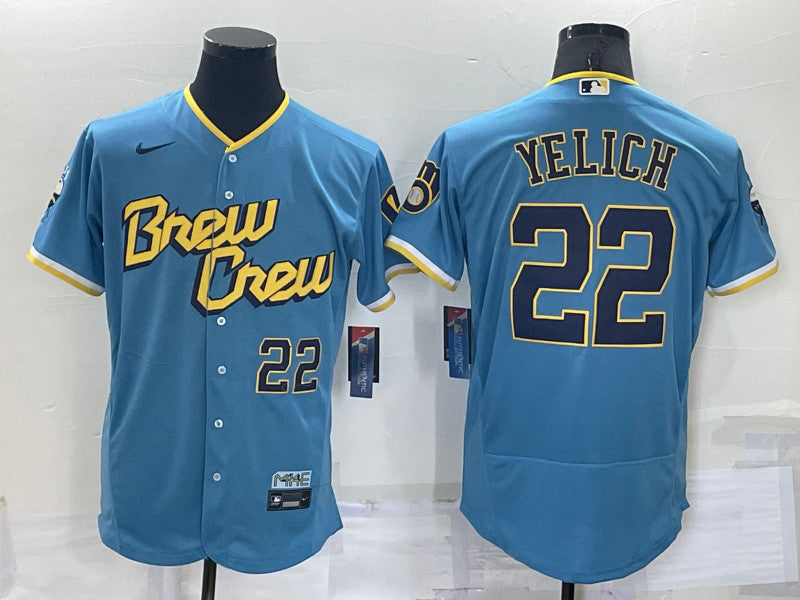Christian Yelich Milwaukee Brewers blue City Connect jersey