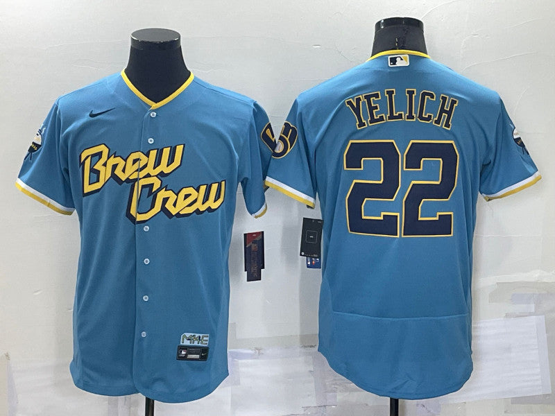 Christian Yelich Milwaukee Brewers blue City Connect jersey