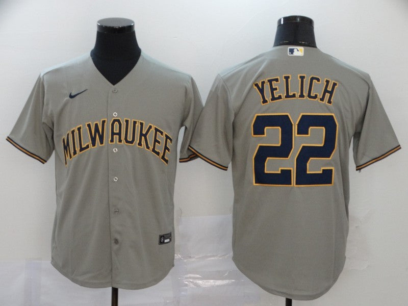 Christian Yelich Milwaukee Brewers gray jersey