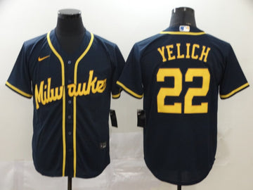 Christian Yelich Milwaukee Brewers navy jersey