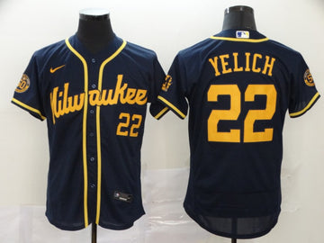 Christian Yelich Milwaukee Brewers navy jersey