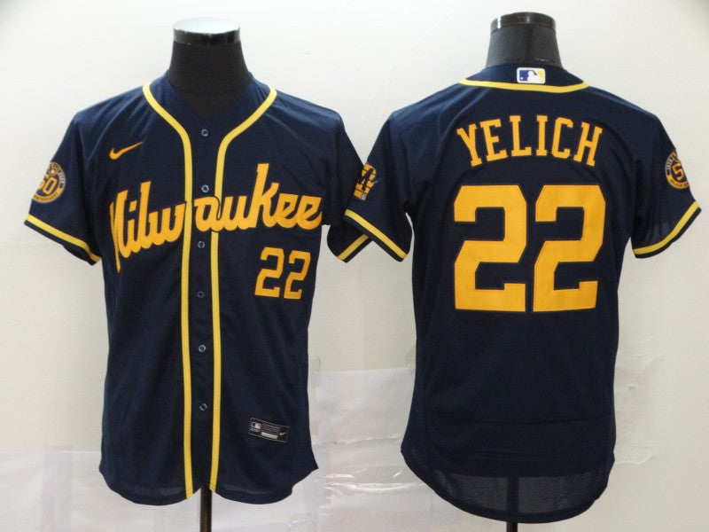 Christian Yelich Milwaukee Brewers navy jersey
