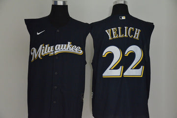 Christian Yelich Milwaukee Brewers navy jersey